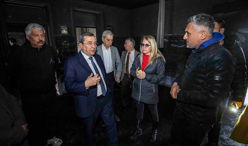 Batur, yanan Necatibey İlkokulu’nda incelemelerde bulundu