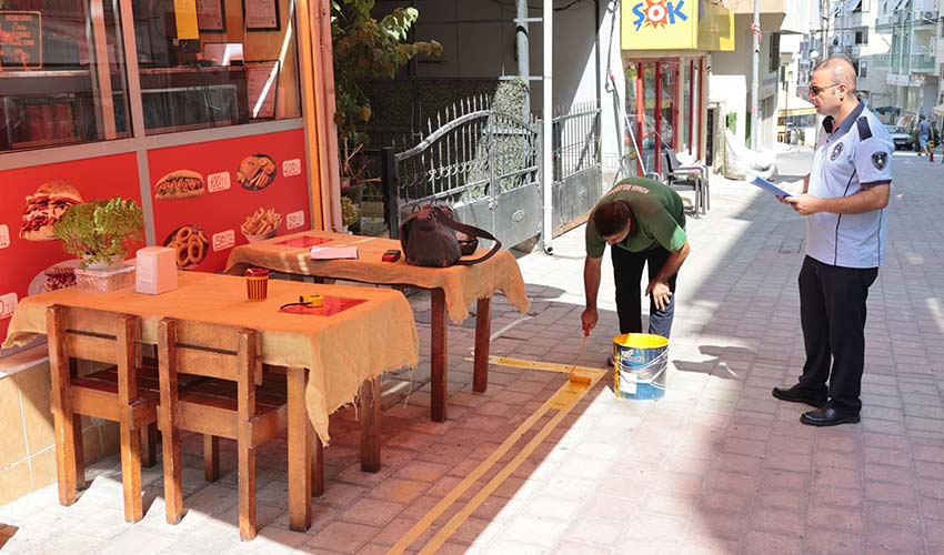 Kaldırım işgaline sarı çizgi